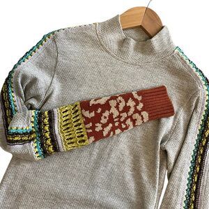 Free People Womens Switch It Up Thermal Top Size XS Gray Crochet Trim Boho